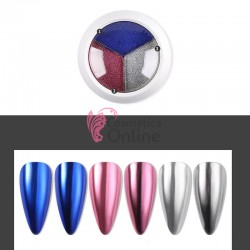 Pigment Metalic Mirror Effect pentru Gel UV sau Acril,  NADP002OO - 3 culori  + 2 aplicatoare